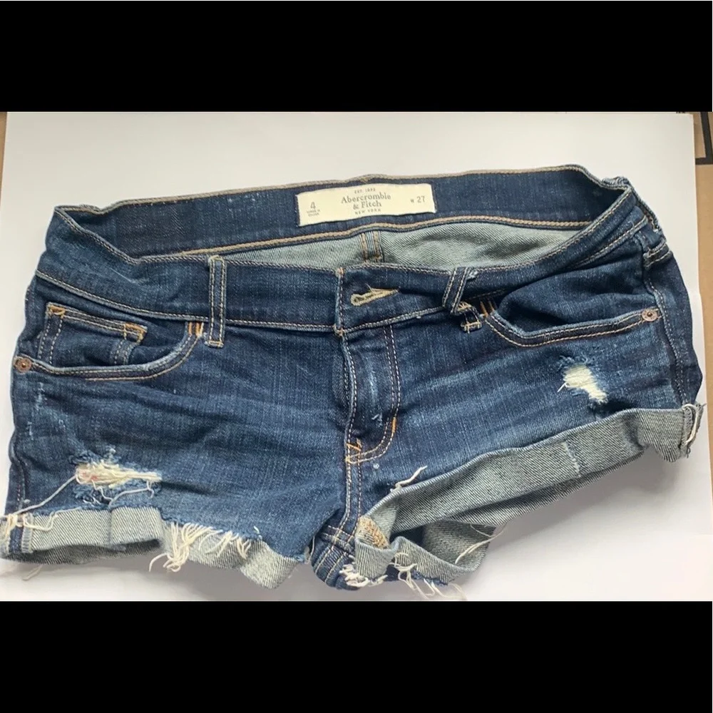 A&F Distressed Rolled Denim Shorts - Picture 1 of 10